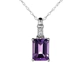 Amethyst and Diamond Pendant Necklace in 14K White Gold with Chain