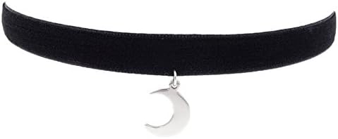 Alisa Anne 3/8" Women Girls Fashion Black Velvet Choker Necklace with Moon Pendant