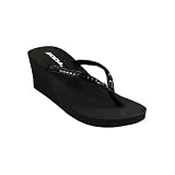 Soda Rhinestone Wedge Flip Flops Black