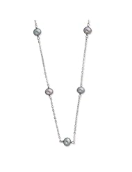 Sterling Silver 17in 7-8mm Grey Freshwater Cultured Pearl w/ 2in ext. Necklace.