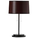 Dual Light Bronze Table Lamp with Leather Shade