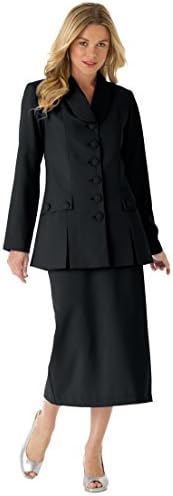 The Best Dressed Women's Plus Size 10-Button Skirt Suit Black,14 W