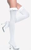 Thigh Hi Opaque Stockings Satin Ruffle Trim Bow White Black or Red