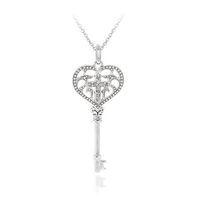 Sterling Silver .10CT Diamond Cross in Heart Key Pendant