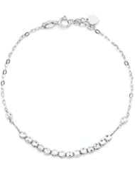 14K Italian Real White Gold Mirrored Beads Link Bracelet (6.5"), Women Jewelry in Gift Box
