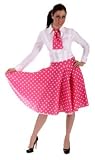 LADIES 1950'S ROCK AND ROLL SKIRT N SCARF, PINK & WHITE POLKA DOTS SIZE 8-12 UK