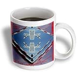 Jos Fauxtographee Abstract - Railroad Crossing Signs Layered on a Red and Blue Speckled Sky - Mugs