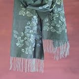 Silk and cotton shawl, 'Emerald Foliage'
