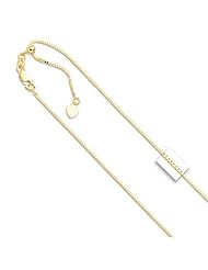 14k Solid Yellow Gold 0.7 mm (1/32 Inch) Adjustable Box Chain 22" w/ Lobster Claw Clasp