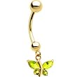 14k Yellow Gold Butterfly August Birthstone Belly Ring