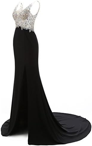 Sweety Bridal Women's Prom Dress Mermaid Full Beaded Black Tulle Evening Dress