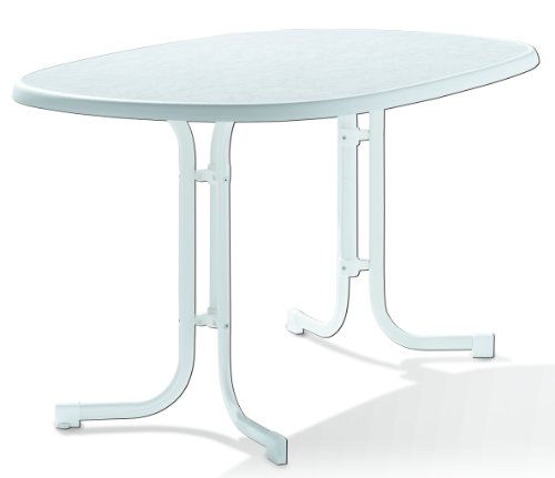 SIEGER 152/W Boulevard-Klapptisch, 140 x 90 cm, Stahlrohrgestell weiß, Mecalit-Pro-Tischplatte Marmordekor weiß, Tischhöhe ca. 72 cm