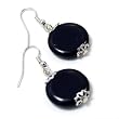 Flat Round Black Gemstone Drop Earrings Fashion Jewelry