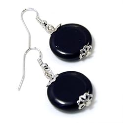 Flat Round Black Gemstone Drop Earrings Fashion Jewelry