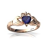 14k Rose Gold Heart Genuine Sapphire Celtic Claddagh Ring
