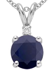 Tommaso Design (tm) Round 7mm Genuine Black Sapphire Pendant in 14 kt White Gold