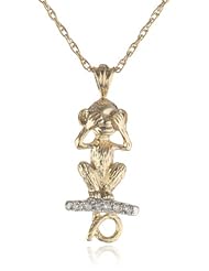 10k Gold Plated Sterling Silver "See No Evil" Monkey Pendant Necklace (1/10 cttw)