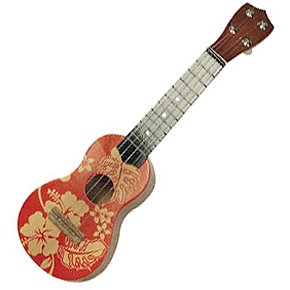 Childrens Toyshop  Musical Instruments : WOODEN UKULELE RED FLORAL PRINT 18" HAWAII MUSIC