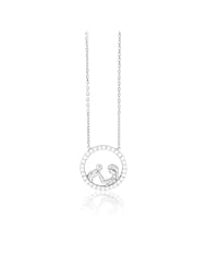 Sterling Silver 16" + 2" Extension Mother and Child in CZ Circle Necklace