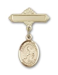 14K Gold Baby Badge with St. Alphonsus Charm and Polished Badge Pin