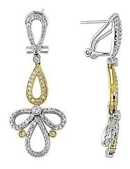 1 1/4 Carat Diamond 18K Yellow and White Gold Earrings