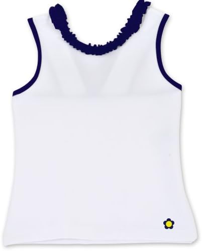 Chez Ami by Patsy Aiken Designs Girls Ruffled Tennis Sleeveless Top White & Navy - Size 12