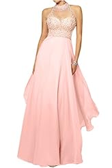 Halter Lace Beaded Sheer High-Neck Evening Dress/Prom Dress 