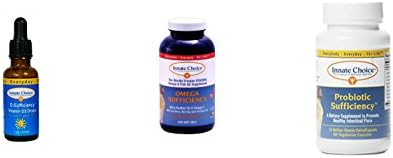 Innate Choice Sufficiency Combo Pack with Liquid Vitamin D3 (1 oz), Omega 3 Capsules (240 Strawberry-Lime Softgels), and Probiotics (60 Caps)
