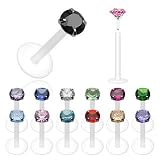 Bio-Flex Shaft with Push-in .925 Silver Prong Set Clear Gem Labret/Monroe - 16G - 3/8 - 3mm Stone Size - Sold as a Pair