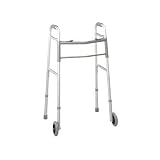 Medline Two-Button Folding Walker w/ 3 in. Wheels, 300 lb. Capacity, Adult, Height 34 - 38 in.