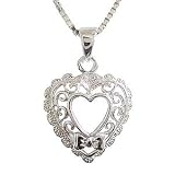 Rhodium Plated 925 Silver Heart Shaped Pendant Necklace 18-SN3101