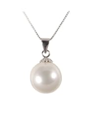 Classic Round Shell Pearl Pendant with Sterling Silver Setting and Box Chain
