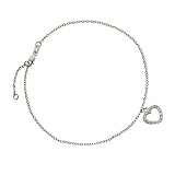 Eve's Addiction Cubic Zirconia Open Heart Charm Silver Anklet