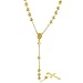 Sterling Silver Gold Plated Rosary Necklace with Cross Charm - 23 in.