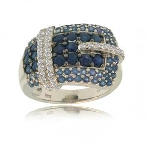 White Gold Art Deco Ring w Ceylon Sapphire & Diamonds