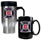 Chicago Fire Stainless Steel Travel Mug and Black Ceramic Mug Set