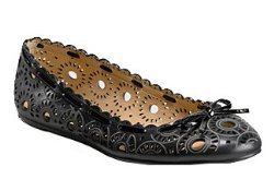 Coach Daffodyl Bull Leather Scalloped Cutout Ballet Flats Slip-On Shoes Black 10