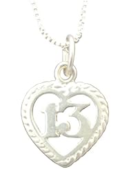 Sterling Silver Number 13 13th Heart Pendant Necklace 18inch Chain