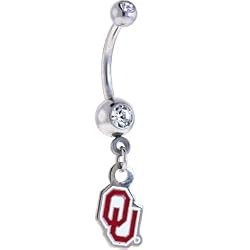 Ncaa Oklahoma Sooners Double Crystalline Gem Belly Ring