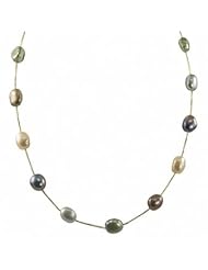 14K 9-10mm dyed multi color baroque freshwater cultured pearl station necklace, 17"