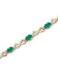 10K Yellow Gold Oval Emerald and Diamond Bracelet