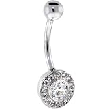 Solid 14KT White Gold Cubic Zirconia ROUND Belly Ring
