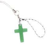 Hand Crafted Cellular Phone Charm - Cross Jade - Green