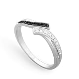 Platinum Plated Sterling Silver Black And White Round Diamond Bypass Fashion Ring (1/20 cttw)