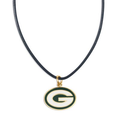 Green Bay Packers Leather Cord Necklace and Enameled Pendant NFL Football Sports Team Logo