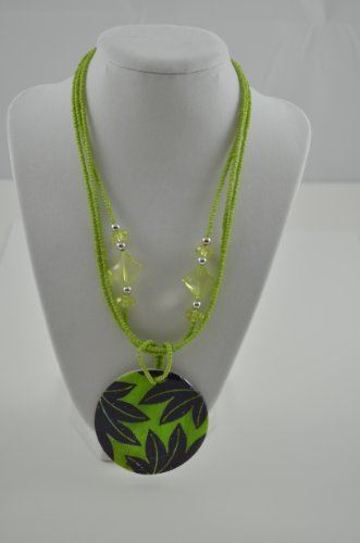 Necklace RD Shell Pendant with Beads Leaf Design GREEN3 exten