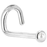 Solid 14KT White Gold 2mm Akoya Pearl Left Nostril Screw - 18 Gauge