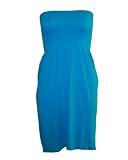 Strapless Seamless Blue Tube Dress with Smocking Top