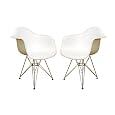 Baxton Studio Cettina Steel-Base White Plastic Armchair, Set of 2