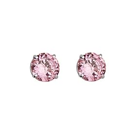 .925 Sterling Silver Rhodium Plated 4mm October Birthstone Round CZ Solitaire Basket Stud Earrings for Baby and Children &amp; Women with Screw-back (Pink Tourmaline, Light Pink): The World Jewelry Center: Jewelry